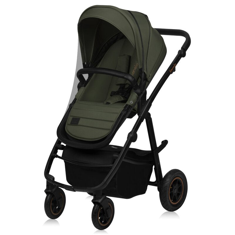 Carucior 3 in 1, Lionelo, Amber Plus, Cadru aluminiu, Cu landou intarit si salteluta moale, Cu scoica auto testata ADAC, Reversibil, Maner ajustabil, Cu accesorii, Cu ventilatie panoramica 3D, Pana la 22 kg, EN1888-1, EN1888-2, EN1466, ECE R129, Verde