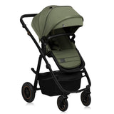 Carucior 3 in 1, Lionelo, Amber Plus, Cadru aluminiu, Cu landou intarit si salteluta moale, Cu scoica auto testata ADAC, Reversibil, Maner ajustabil, Cu accesorii, Cu ventilatie panoramica 3D, Pana la 22 kg, EN1888-1, EN1888-2, EN1466, ECE R129, Verde