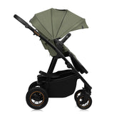 Carucior 3 in 1, Lionelo, Amber Plus, Cadru aluminiu, Cu landou intarit si salteluta moale, Cu scoica auto testata ADAC, Reversibil, Maner ajustabil, Cu accesorii, Cu ventilatie panoramica 3D, Pana la 22 kg, EN1888-1, EN1888-2, EN1466, ECE R129, Verde