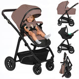 Carucior 3 in 1, Lionelo, Bianka, Transformabil, Cadru aluminiu, Cu landou si salteluta moale, Cu scoica auto, Cu multiple accesorii, Sustine 22 kg, 0 luni+, EN1466:2014+AC:2015, EN1888, Bej Taupe