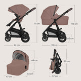 Carucior 3 in 1, Lionelo, Bianka, Transformabil, Cadru aluminiu, Cu landou si salteluta moale, Cu scoica auto, Cu multiple accesorii, Sustine 22 kg, 0 luni+, EN1466:2014+AC:2015, EN1888, Bej Taupe