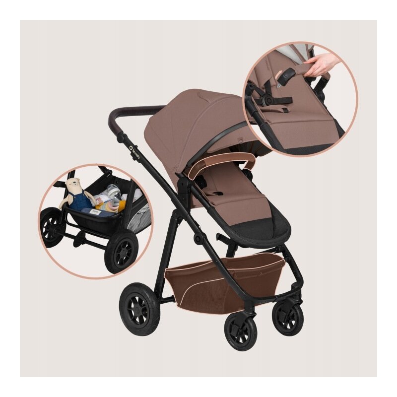 Carucior 3 in 1, Lionelo, Bianka, Transformabil, Cadru aluminiu, Cu landou si salteluta moale, Cu scoica auto, Cu multiple accesorii, Sustine 22 kg, 0 luni+, EN1466:2014+AC:2015, EN1888, Bej Taupe