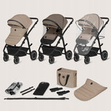 Carucior 3 in 1, Lionelo, Bianka, Transformabil, Cadru aluminiu, Cu landou si salteluta moale, Cu scoica auto, Cu multiple accesorii, Sustine 22 kg, 0 luni+, EN1466:2014+AC:2015, EN1888, Bej