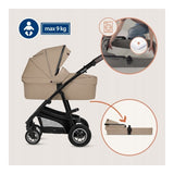 Carucior 3 in 1, Lionelo, Bianka, Transformabil, Cadru aluminiu, Cu landou si salteluta moale, Cu scoica auto, Cu multiple accesorii, Sustine 22 kg, 0 luni+, EN1466:2014+AC:2015, EN1888, Bej