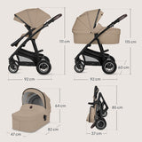 Carucior 3 in 1, Lionelo, Bianka, Transformabil, Cadru aluminiu, Cu landou si salteluta moale, Cu scoica auto, Cu multiple accesorii, Sustine 22 kg, 0 luni+, EN1466:2014+AC:2015, EN1888, Bej