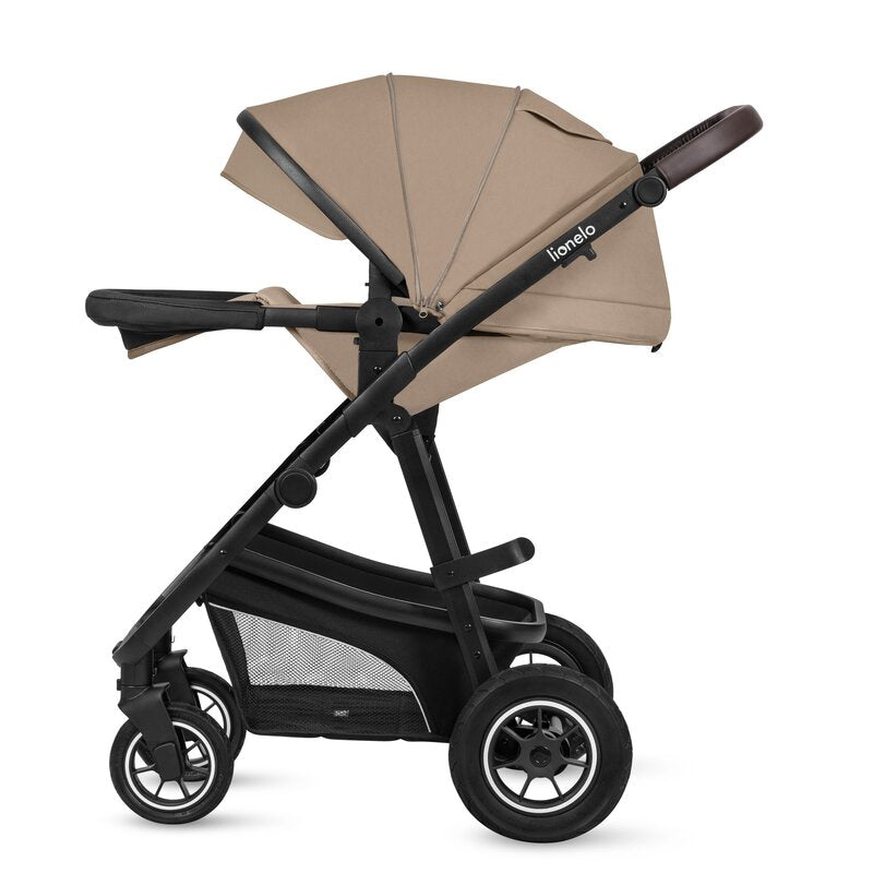 Carucior 3 in 1, Lionelo, Bianka, Transformabil, Cadru aluminiu, Cu landou si salteluta moale, Cu scoica auto, Cu multiple accesorii, Sustine 22 kg, 0 luni+, EN1466:2014+AC:2015, EN1888, Bej