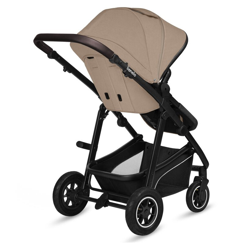Carucior 3 in 1, Lionelo, Bianka, Transformabil, Cadru aluminiu, Cu landou si salteluta moale, Cu scoica auto, Cu multiple accesorii, Sustine 22 kg, 0 luni+, EN1466:2014+AC:2015, EN1888, Bej