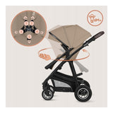 Carucior 3 in 1, Lionelo, Bianka, Transformabil, Cadru aluminiu, Cu landou si salteluta moale, Cu scoica auto, Cu multiple accesorii, Sustine 22 kg, 0 luni+, EN1466:2014+AC:2015, EN1888, Bej