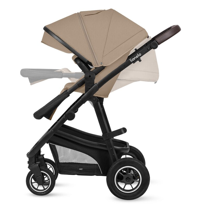 Carucior 3 in 1, Lionelo, Bianka, Transformabil, Cadru aluminiu, Cu landou si salteluta moale, Cu scoica auto, Cu multiple accesorii, Sustine 22 kg, 0 luni+, EN1466:2014+AC:2015, EN1888, Bej - gogobaby.ro