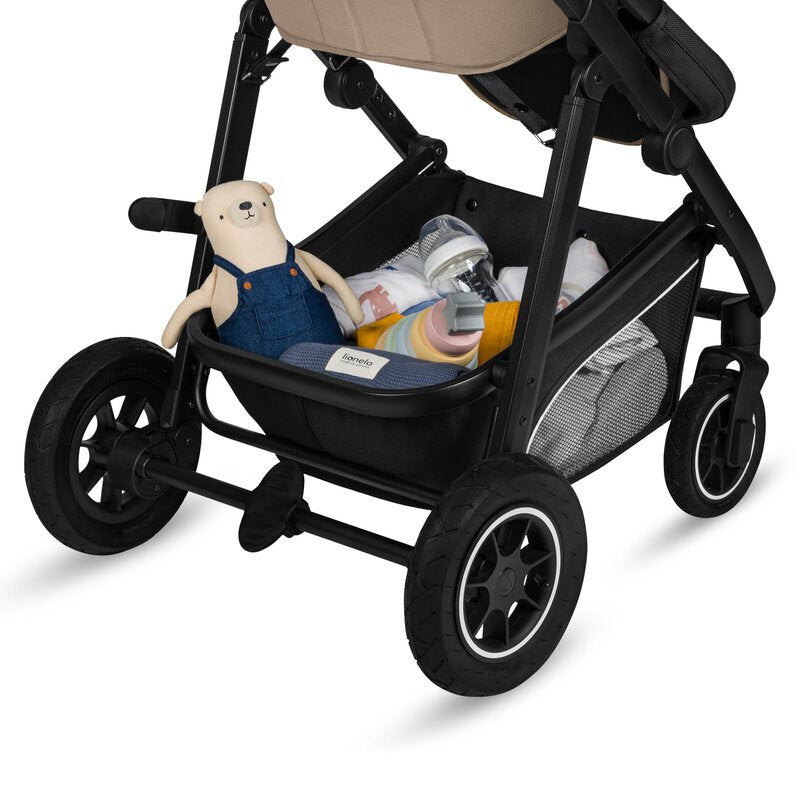 Carucior 3 in 1, Lionelo, Bianka, Transformabil, Cadru aluminiu, Cu landou si salteluta moale, Cu scoica auto, Cu multiple accesorii, Sustine 22 kg, 0 luni+, EN1466:2014+AC:2015, EN1888, Bej