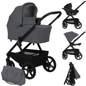 Carucior 3 in 1, Lionelo, Carmine, Cu scoica ADAC, Landou anti-reflux, Salteluta ventilata, Reglare spatar in 3 pozitii, Suport de picioare in 3 pozitii, Maner reglabil in 5 pozitii, Sustine 22 kg, Cu accesorii, 0 luni+, Gri