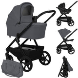Carucior 3 in 1, Lionelo, Carmine, Cu scoica ADAC, Landou anti-reflux, Salteluta ventilata, Reglare spatar in 3 pozitii, Suport de picioare in 3 pozitii, Maner reglabil in 5 pozitii, Sustine 22 kg, Cu accesorii, 0 luni+, Gri