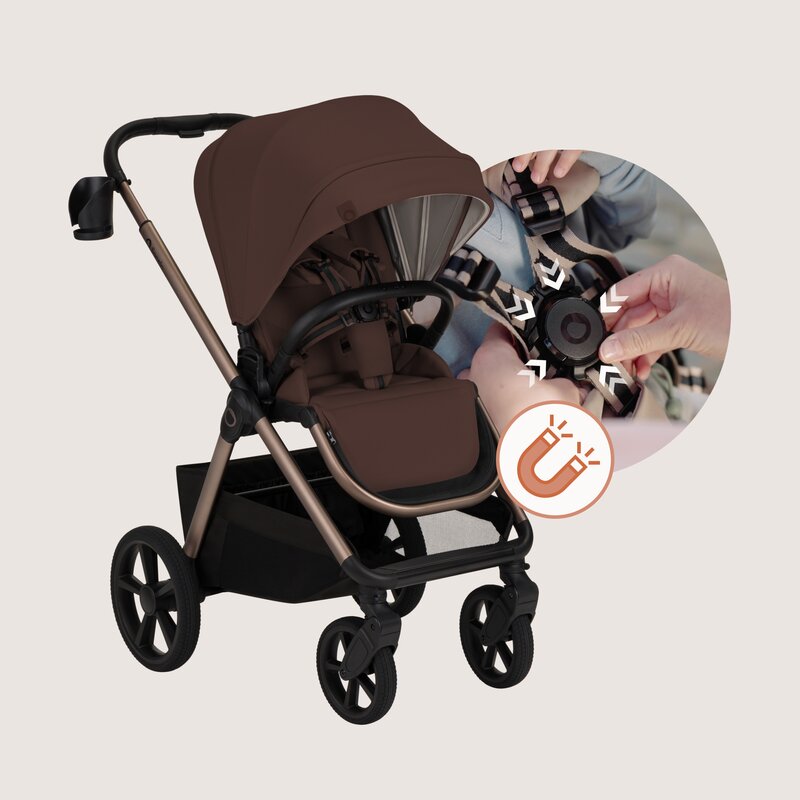 Carucior 3 in 1, Lionelo, Carmine, Cu scoica ADAC, Landou anti-reflux, Salteluta ventilata, Reglare spatar in 3 pozitii, Suport de picioare in 3 pozitii, Maner reglabil in 5 pozitii, Sustine 22 kg, Cu accesorii, 0 luni+, Ciocolatiu