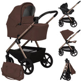Carucior 3 in 1, Lionelo, Carmine, Cu scoica ADAC, Landou anti-reflux, Salteluta ventilata, Reglare spatar in 3 pozitii, Suport de picioare in 3 pozitii, Maner reglabil in 5 pozitii, Sustine 22 kg, Cu accesorii, 0 luni+, Ciocolatiu