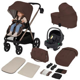 Carucior 3 in 1, Lionelo, Carmine, Cu scoica ADAC, Landou anti-reflux, Salteluta ventilata, Reglare spatar in 3 pozitii, Suport de picioare in 3 pozitii, Maner reglabil in 5 pozitii, Sustine 22 kg, Cu accesorii, 0 luni+, Ciocolatiu