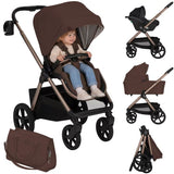 Carucior 3 in 1, Lionelo, Carmine, Cu scoica ADAC, Landou anti-reflux, Salteluta ventilata, Reglare spatar in 3 pozitii, Suport de picioare in 3 pozitii, Maner reglabil in 5 pozitii, Sustine 22 kg, Cu accesorii, 0 luni+, Ciocolatiu