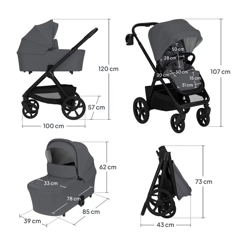 Carucior 3 in 1, Lionelo, Carmine, Cu scoica ADAC, Landou anti-reflux, Salteluta ventilata, Reglare spatar in 3 pozitii, Suport de picioare in 3 pozitii, Maner reglabil in 5 pozitii, Sustine 22 kg, Cu accesorii, 0 luni+, Gri