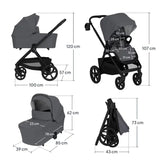 Carucior 3 in 1, Lionelo, Carmine, Cu scoica ADAC, Landou anti-reflux, Salteluta ventilata, Reglare spatar in 3 pozitii, Suport de picioare in 3 pozitii, Maner reglabil in 5 pozitii, Sustine 22 kg, Cu accesorii, 0 luni+, Gri