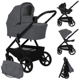 Carucior 3 in 1, Lionelo, Carmine, Cu scoica ADAC, Landou anti-reflux, Salteluta ventilata, Reglare spatar in 3 pozitii, Suport de picioare in 3 pozitii, Maner reglabil in 5 pozitii, Sustine 22 kg, Cu accesorii, 0 luni+, Gri