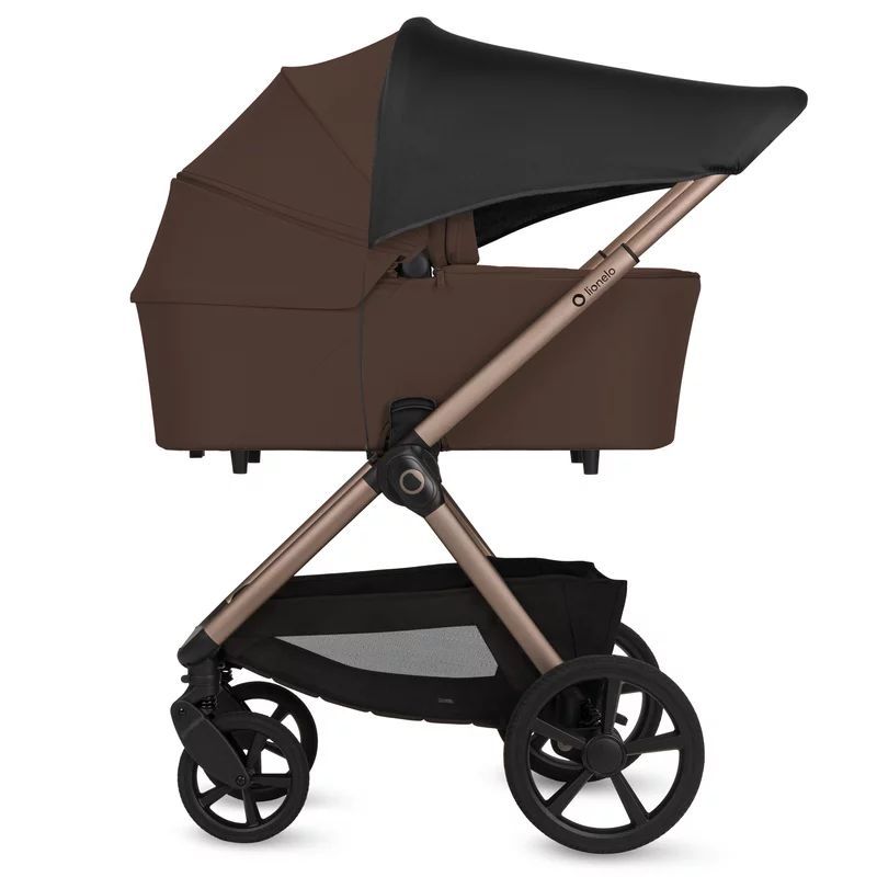 Carucior 3 in 1, Lionelo, Carmine, Cu scoica ADAC, Landou anti-reflux, Salteluta ventilata, Reglare spatar in 3 pozitii, Suport de picioare in 3 pozitii, Maner reglabil in 5 pozitii, Sustine 22 kg, Cu accesorii, 0 luni+, Ciocolatiu