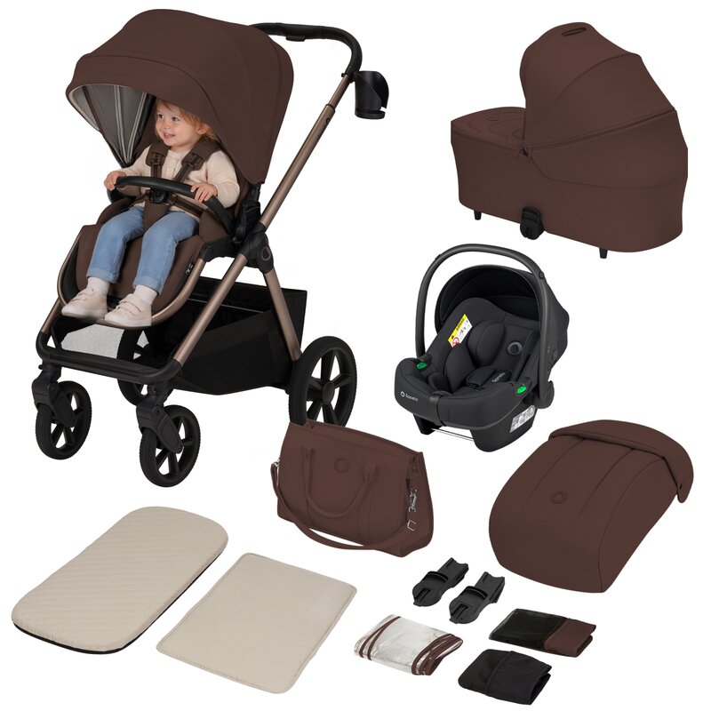 Carucior 3 in 1, Lionelo, Carmine, Cu scoica ADAC, Landou anti-reflux, Salteluta ventilata, Reglare spatar in 3 pozitii, Suport de picioare in 3 pozitii, Maner reglabil in 5 pozitii, Sustine 22 kg, Cu accesorii, 0 luni+, Ciocolatiu