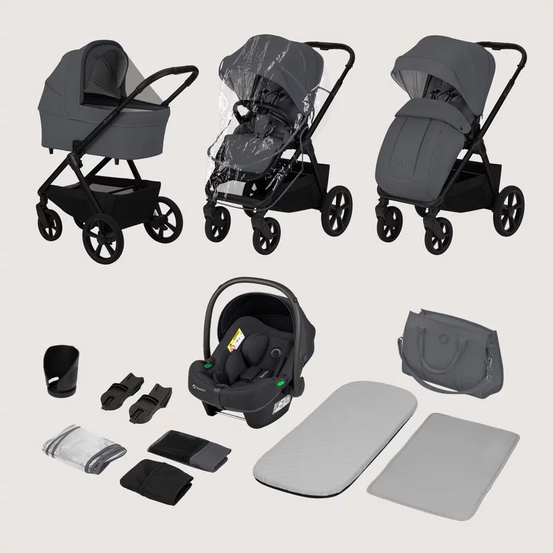 Carucior 3 in 1, Lionelo, Carmine, Cu scoica ADAC, Landou anti-reflux, Salteluta ventilata, Reglare spatar in 3 pozitii, Suport de picioare in 3 pozitii, Maner reglabil in 5 pozitii, Sustine 22 kg, Cu accesorii, 0 luni+, Gri