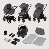 Carucior 3 in 1, Lionelo, Carmine, Cu scoica ADAC, Landou anti-reflux, Salteluta ventilata, Reglare spatar in 3 pozitii, Suport de picioare in 3 pozitii, Maner reglabil in 5 pozitii, Sustine 22 kg, Cu accesorii, 0 luni+, Gri