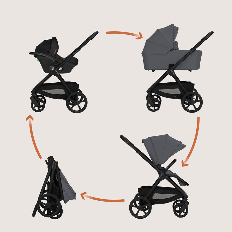 Carucior 3 in 1, Lionelo, Carmine, Cu scoica ADAC, Landou anti-reflux, Salteluta ventilata, Reglare spatar in 3 pozitii, Suport de picioare in 3 pozitii, Maner reglabil in 5 pozitii, Sustine 22 kg, Cu accesorii, 0 luni+, Gri