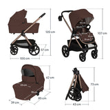 Carucior 3 in 1, Lionelo, Carmine, Cu scoica ADAC, Landou anti-reflux, Salteluta ventilata, Reglare spatar in 3 pozitii, Suport de picioare in 3 pozitii, Maner reglabil in 5 pozitii, Sustine 22 kg, Cu accesorii, 0 luni+, Ciocolatiu