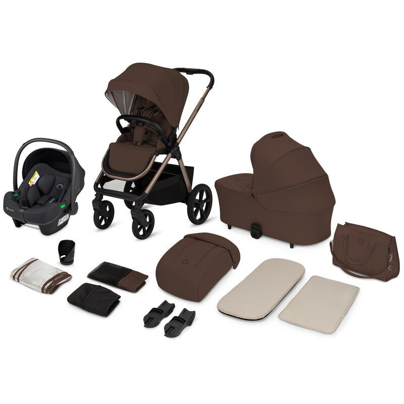 Carucior 3 in 1, Lionelo, Carmine, Cu scoica ADAC, Landou anti-reflux, Salteluta ventilata, Reglare spatar in 3 pozitii, Suport de picioare in 3 pozitii, Maner reglabil in 5 pozitii, Sustine 22 kg, Cu accesorii, 0 luni+, Ciocolatiu