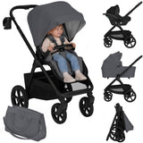 Carucior 3 in 1, Lionelo, Carmine, Cu scoica ADAC, Landou anti-reflux, Salteluta ventilata, Reglare spatar in 3 pozitii, Suport de picioare in 3 pozitii, Maner reglabil in 5 pozitii, Sustine 22 kg, Cu accesorii, 0 luni+, Gri