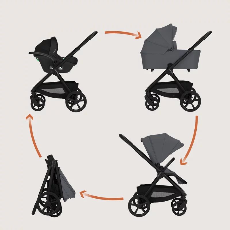 Carucior 3 in 1, Lionelo, Carmine, Cu scoica ADAC, Landou anti-reflux, Salteluta ventilata, Reglare spatar in 3 pozitii, Suport de picioare in 3 pozitii, Maner reglabil in 5 pozitii, Sustine 22 kg, Cu accesorii, 0 luni+, Gri