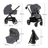 Carucior 3 in 1, Lionelo, Carmine, Cu scoica ADAC, Landou anti-reflux, Salteluta ventilata, Reglare spatar in 3 pozitii, Suport de picioare in 3 pozitii, Maner reglabil in 5 pozitii, Sustine 22 kg, Cu accesorii, 0 luni+, Gri