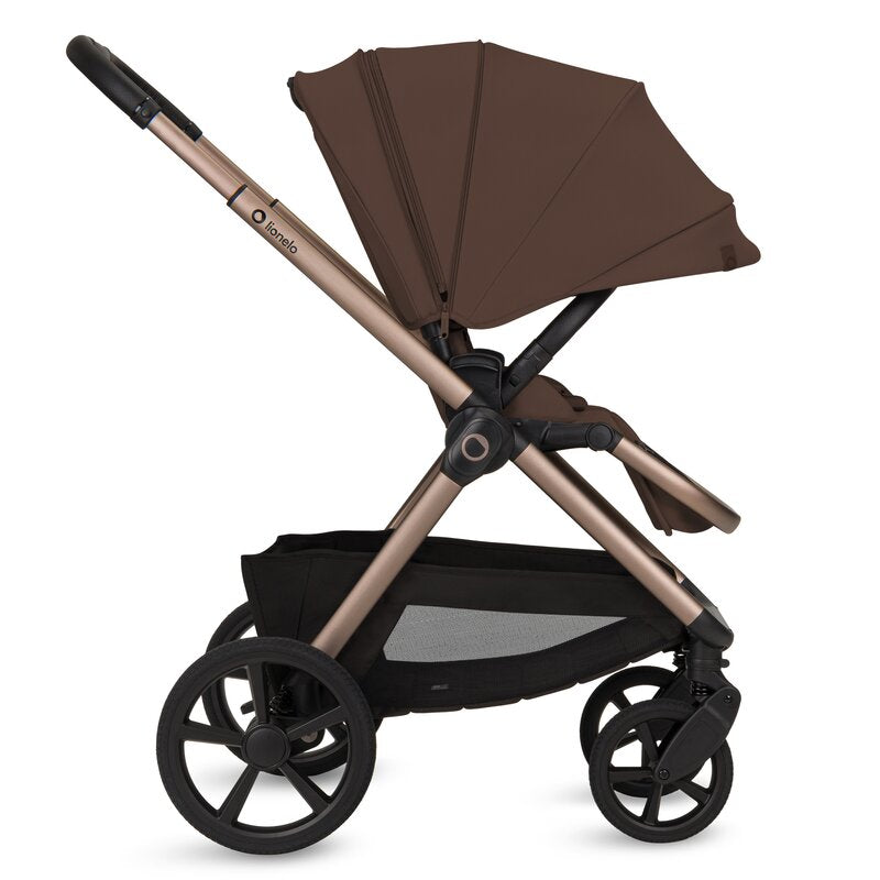 Carucior 3 in 1, Lionelo, Carmine, Cu scoica ADAC, Landou anti-reflux, Salteluta ventilata, Reglare spatar in 3 pozitii, Suport de picioare in 3 pozitii, Maner reglabil in 5 pozitii, Sustine 22 kg, Cu accesorii, 0 luni+, Ciocolatiu