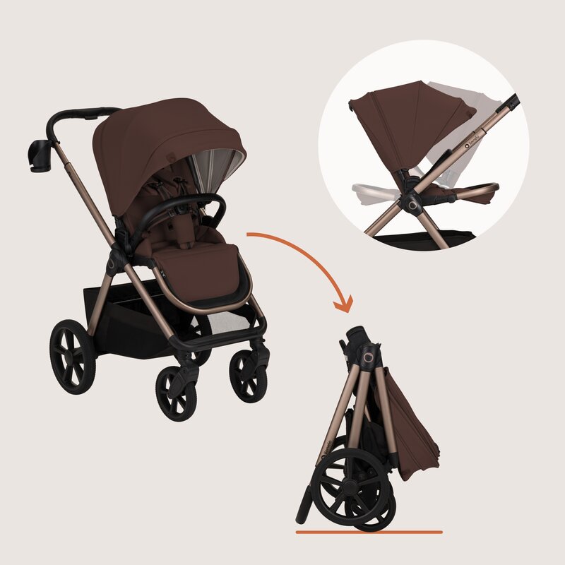 Carucior 3 in 1, Lionelo, Carmine, Cu scoica ADAC, Landou anti-reflux, Salteluta ventilata, Reglare spatar in 3 pozitii, Suport de picioare in 3 pozitii, Maner reglabil in 5 pozitii, Sustine 22 kg, Cu accesorii, 0 luni+, Ciocolatiu