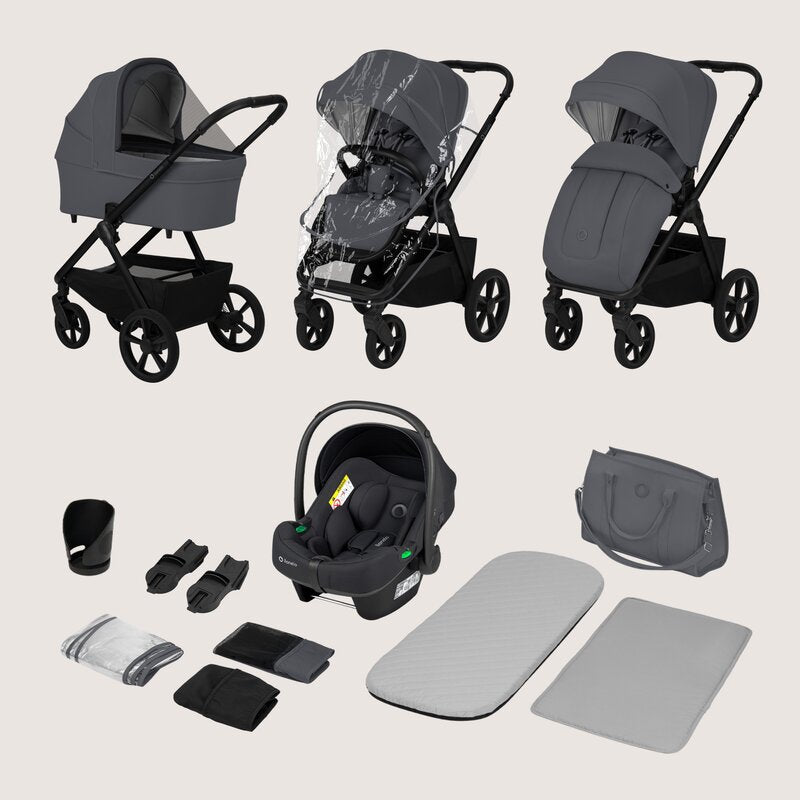 Carucior 3 in 1, Lionelo, Carmine, Cu scoica ADAC, Landou anti-reflux, Salteluta ventilata, Reglare spatar in 3 pozitii, Suport de picioare in 3 pozitii, Maner reglabil in 5 pozitii, Sustine 22 kg, Cu accesorii, 0 luni+, Gri