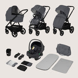 Carucior 3 in 1, Lionelo, Carmine, Cu scoica ADAC, Landou anti-reflux, Salteluta ventilata, Reglare spatar in 3 pozitii, Suport de picioare in 3 pozitii, Maner reglabil in 5 pozitii, Sustine 22 kg, Cu accesorii, 0 luni+, Gri
