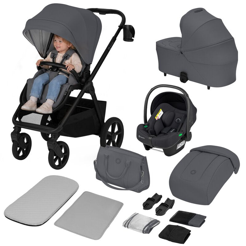 Carucior 3 in 1, Lionelo, Carmine, Cu scoica ADAC, Landou anti-reflux, Salteluta ventilata, Reglare spatar in 3 pozitii, Suport de picioare in 3 pozitii, Maner reglabil in 5 pozitii, Sustine 22 kg, Cu accesorii, 0 luni+, Gri