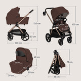 Carucior 3 in 1, Lionelo, Carmine, Cu scoica ADAC, Landou anti-reflux, Salteluta ventilata, Reglare spatar in 3 pozitii, Suport de picioare in 3 pozitii, Maner reglabil in 5 pozitii, Sustine 22 kg, Cu accesorii, 0 luni+, Ciocolatiu
