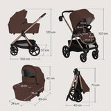 Carucior 3 in 1, Lionelo, Carmine, Cu scoica ADAC, Landou anti-reflux, Salteluta ventilata, Reglare spatar in 3 pozitii, Suport de picioare in 3 pozitii, Maner reglabil in 5 pozitii, Sustine 22 kg, Cu accesorii, 0 luni+, Ciocolatiu