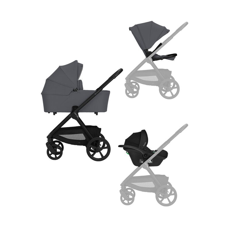Carucior 3 in 1, Lionelo, Carmine, Cu scoica ADAC, Landou anti-reflux, Salteluta ventilata, Reglare spatar in 3 pozitii, Suport de picioare in 3 pozitii, Maner reglabil in 5 pozitii, Sustine 22 kg, Cu accesorii, 0 luni+, Gri