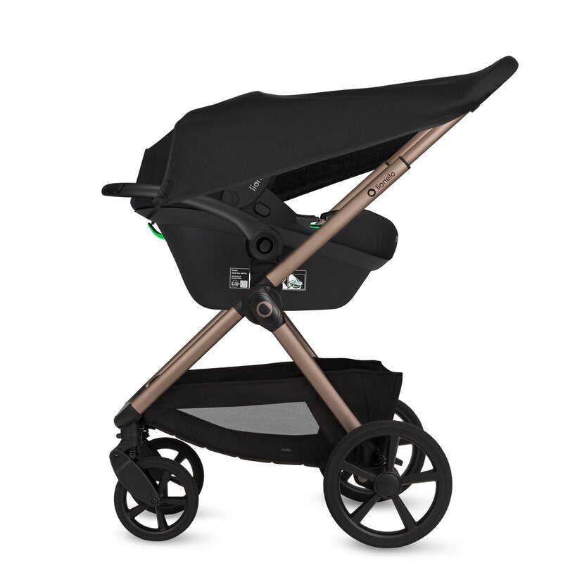 Carucior 3 in 1, Lionelo, Carmine, Cu scoica ADAC, Landou anti-reflux, Salteluta ventilata, Reglare spatar in 3 pozitii, Suport de picioare in 3 pozitii, Maner reglabil in 5 pozitii, Sustine 22 kg, Cu accesorii, 0 luni+, Ciocolatiu