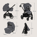 Carucior 3 in 1, Lionelo, Carmine, Cu scoica ADAC, Landou anti-reflux, Salteluta ventilata, Reglare spatar in 3 pozitii, Suport de picioare in 3 pozitii, Maner reglabil in 5 pozitii, Sustine 22 kg, Cu accesorii, 0 luni+, Gri