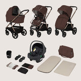 Carucior 3 in 1, Lionelo, Carmine, Cu scoica ADAC, Landou anti-reflux, Salteluta ventilata, Reglare spatar in 3 pozitii, Suport de picioare in 3 pozitii, Maner reglabil in 5 pozitii, Sustine 22 kg, Cu accesorii, 0 luni+, Ciocolatiu
