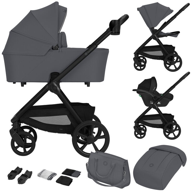 Carucior 3 in 1, Lionelo, Carmine, Cu scoica ADAC, Landou anti-reflux, Salteluta ventilata, Reglare spatar in 3 pozitii, Suport de picioare in 3 pozitii, Maner reglabil in 5 pozitii, Sustine 22 kg, Cu accesorii, 0 luni+, Gri