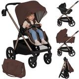 Carucior 3 in 1, Lionelo, Carmine, Cu scoica ADAC, Landou anti-reflux, Salteluta ventilata, Reglare spatar in 3 pozitii, Suport de picioare in 3 pozitii, Maner reglabil in 5 pozitii, Sustine 22 kg, Cu accesorii, 0 luni+, Ciocolatiu