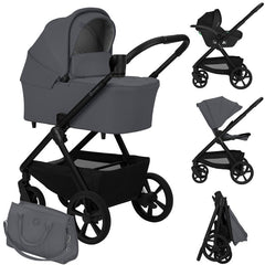 Carucior 3 in 1, Lionelo, Carmine, Cu scoica ADAC, Landou anti-reflux, Salteluta ventilata, Reglare spatar in 3 pozitii, Suport de picioare in 3 pozitii, Maner reglabil in 5 pozitii, Sustine 22 kg, Cu accesorii, 0 luni+, Gri