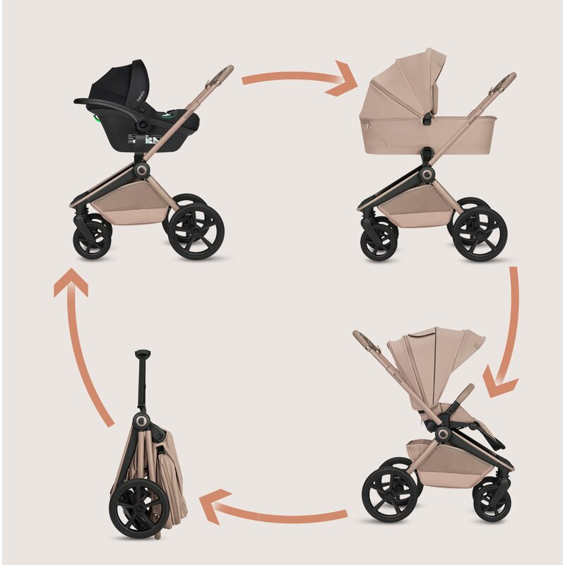 Carucior 3 in 1, Lionelo, Freya, Cu scoica ADAC, Landou si salteluta ventilate, Pliabil, Reglare spatar in 3 pozitii, Suport de picioare in 4 pozitii, Maner reglabil in 3 pozitii, Sustine 22 kg, Cu accesorii, 0 luni+, Bej