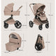 Carucior 3 in 1, Lionelo, Freya, Cu scoica ADAC, Landou si salteluta ventilate, Pliabil, Reglare spatar in 3 pozitii, Suport de picioare in 4 pozitii, Maner reglabil in 3 pozitii, Sustine 22 kg, Cu accesorii, 0 luni+, Bej