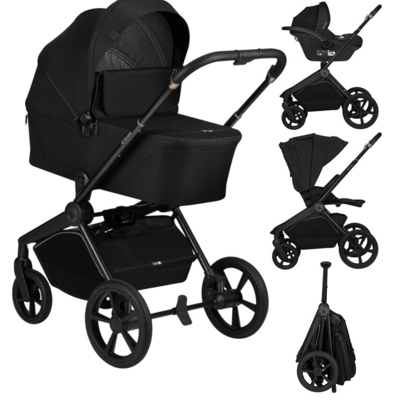 Carucior 3 in 1, Lionelo, Freya, Cu scoica ADAC, Landou si salteluta ventilate, Pliabil, Reglare spatar in 3 pozitii, Suport de picioare in 4 pozitii, Maner reglabil in 3 pozitii, Sustine 22 kg, Cu accesorii, 0 luni+, Negru